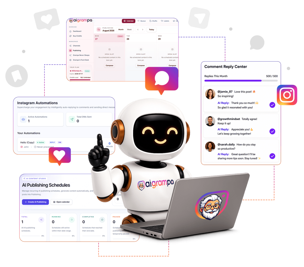 AIGrampa AI assistant managing Instagram posts, comments and DMs